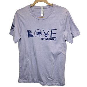 Love My Soldier Women's M Light Purple Cotton Blend Short Sleeve T-Shirt